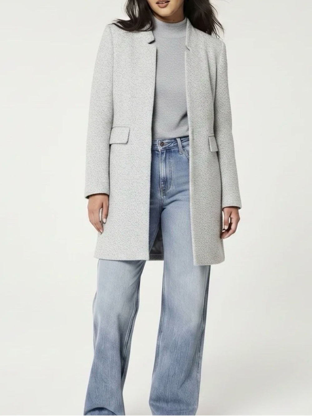 Zara Grey Herringbone Blend Long Coat